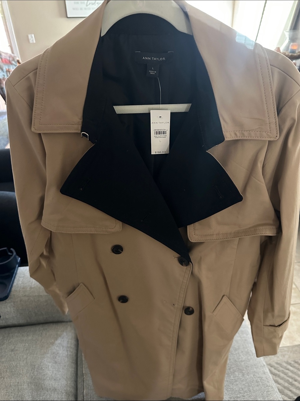 Ann Taylor Beige Trench Coat with Black Lapel - Picture 7 of 7